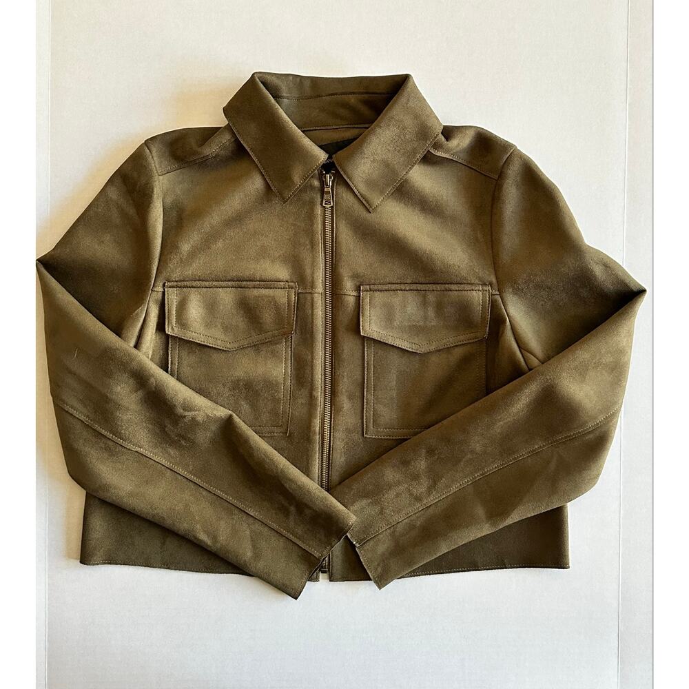 Banana Republic Women’s Olive Vegan Suede cropped Jacket Size S NWT - Picture 3 of 8